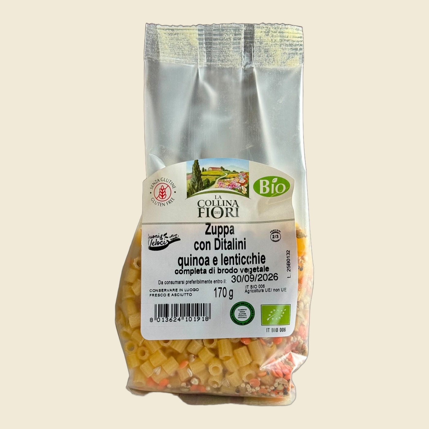 Zuppa con Ditalini, Quinoa e Lenticchie Bio